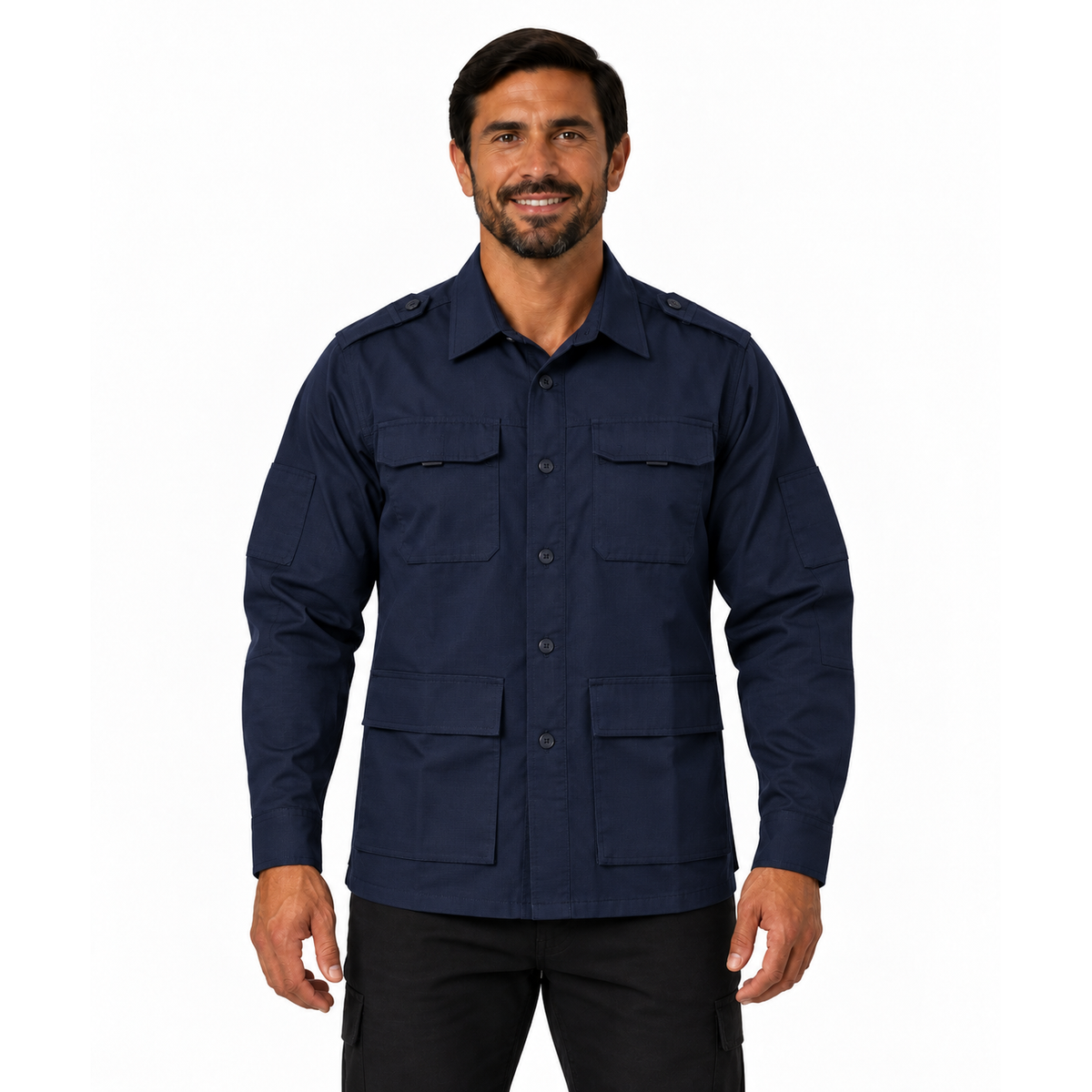 CAMISOLA COMANDO CONFECCIONADA EN GABARDINA AZUL MEDIA NOCHE
