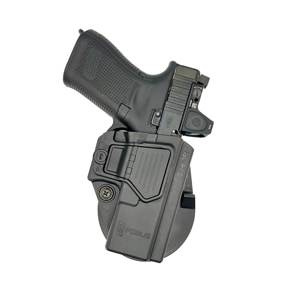 FUNDA FOBUS PARA GLOCK 17, 19, 26, 45, 47, EMTAN RAMON DERECHA DE NIVEL II PASIVA Y ACTIVA CON PALETA Y CINTURÓN GL PRO
