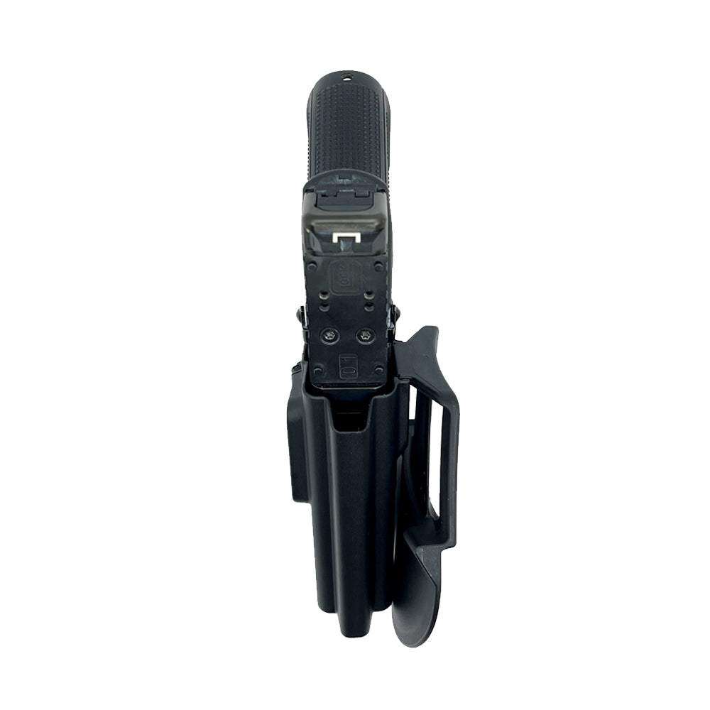 GL PRO FUNDA DERECHA DE NIVEL II PASIVA Y ACTIVA CON PALETA Y CINTURÓN PARA GLOCK 17, 19, 26, 45, 47, EMTAN RAMON MARCA FOBUS