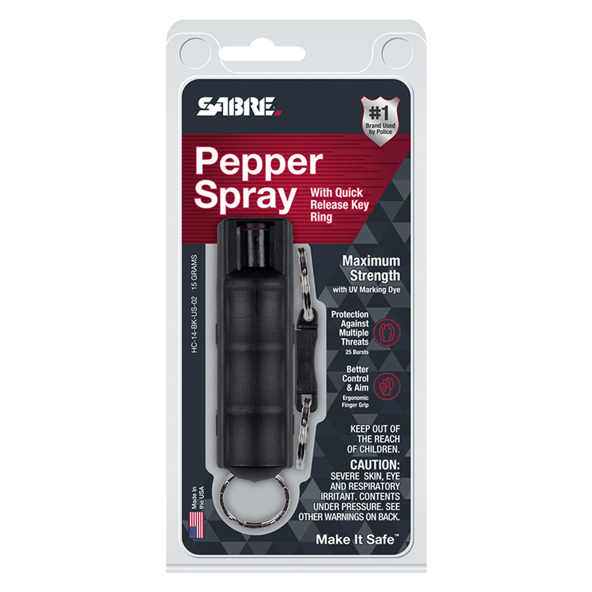 HC-14-BK-US-02 GAS PIMIENTA LLAVERO DURO QUICK 15 GRMS. NEGRO MARCA SABRE