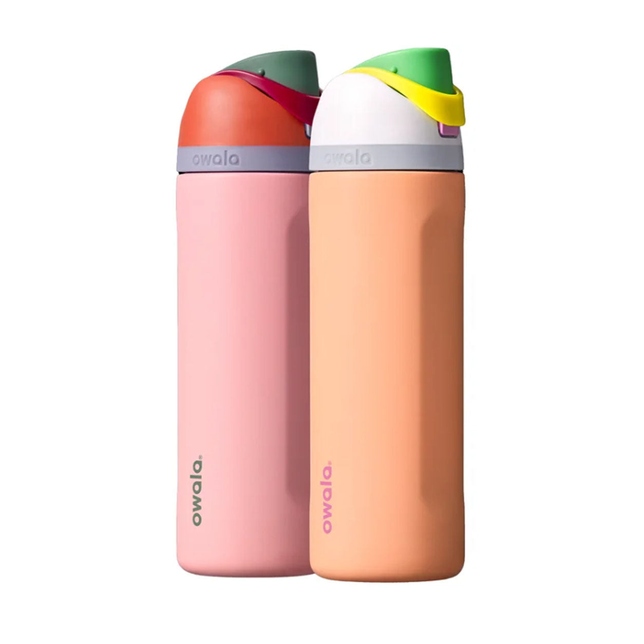 PAQUETE DE 2 TERMO FREESIP DE ACERO INOXIDABLE 710ML ROSA Y MELON MARCA OWALA