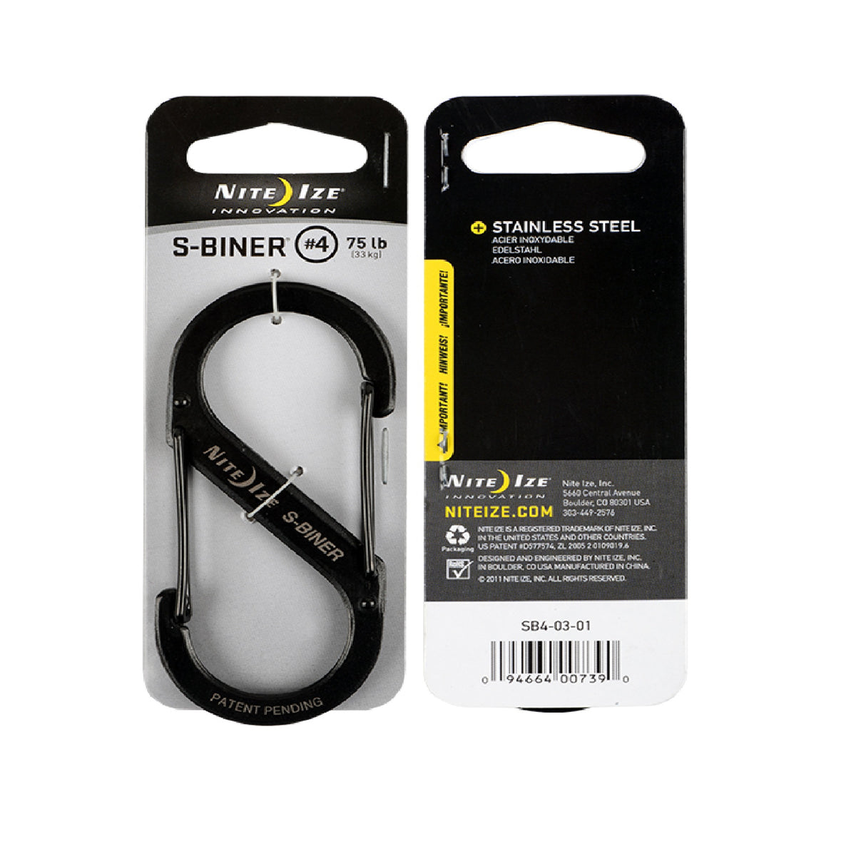 S-BINER DUAL CARABINER #4 NEGRO MARCA NITE IZE