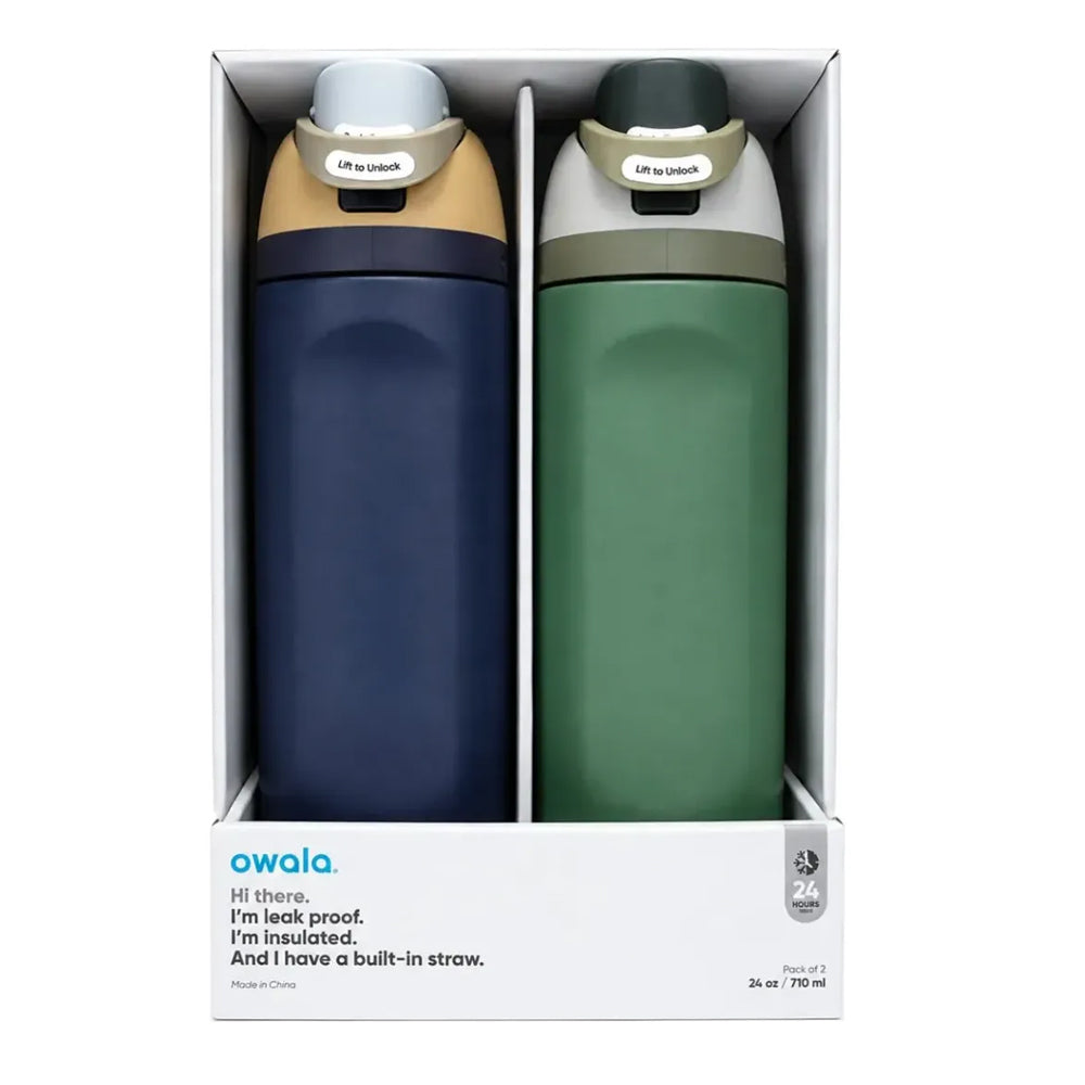 PAQUETE DE 2 TERMOS OWALA FREESIP DE ACERO 710ML AZUL Y VERDE